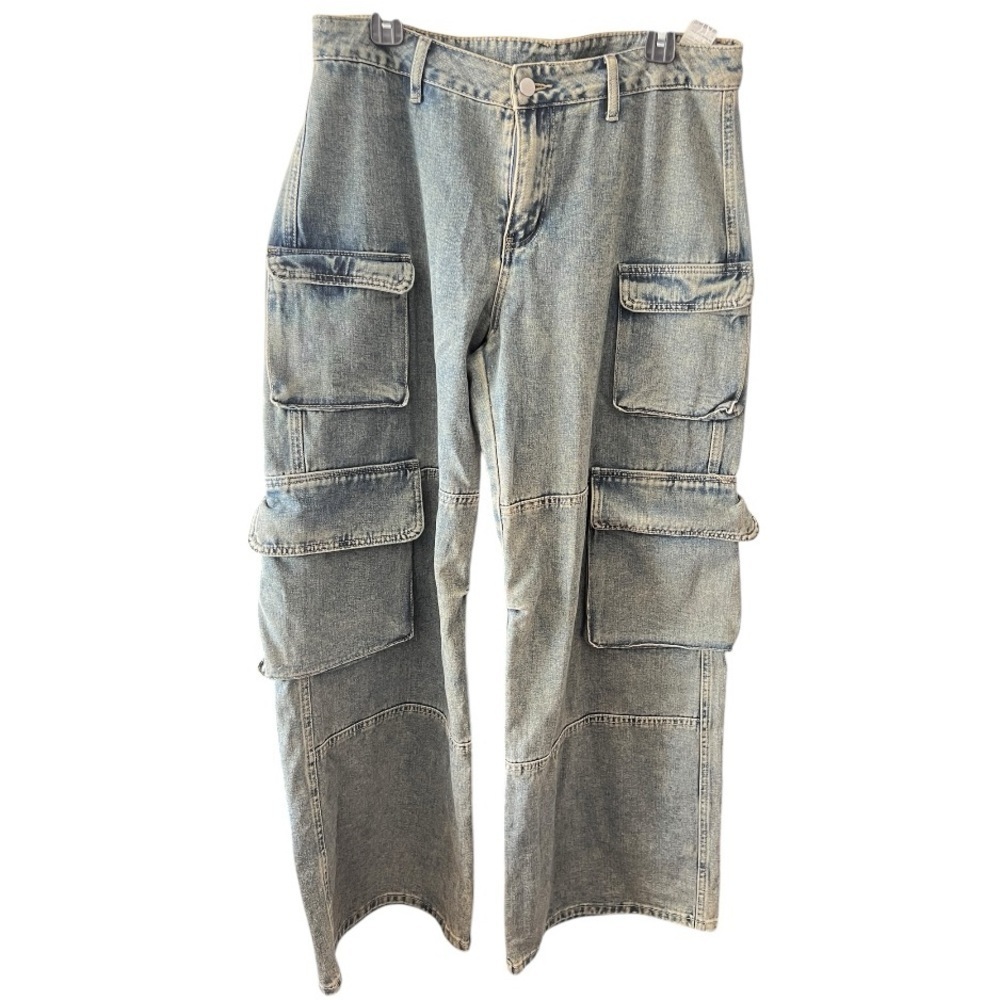 SHEIN ICON Washed Wide-Leg Cargo Denim Jeans